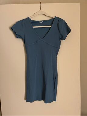 Garage Women’s Short Sleeve V-Neck Blue Dress, M
